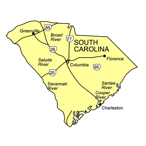 A service area map of asphalt paving companies near me in South Carolina.