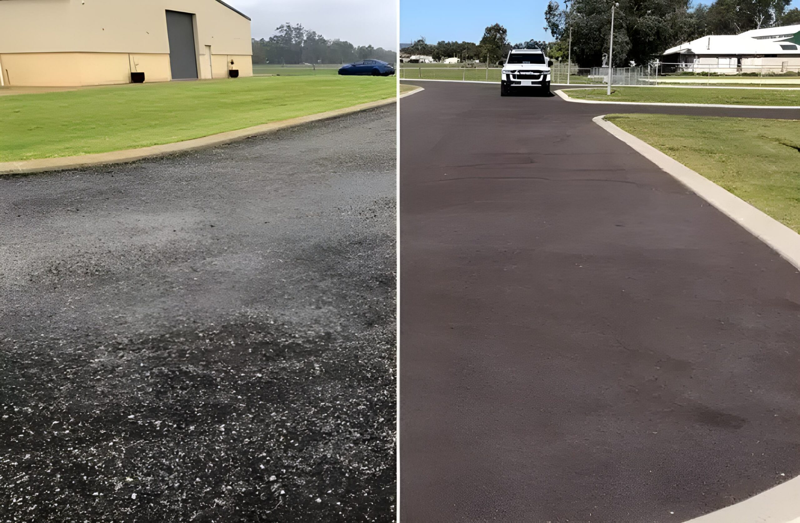 Recycled asphalt driveway paving before and after