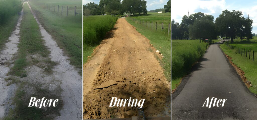 before during and after recycled asphalt drveway companies near me finished a project.